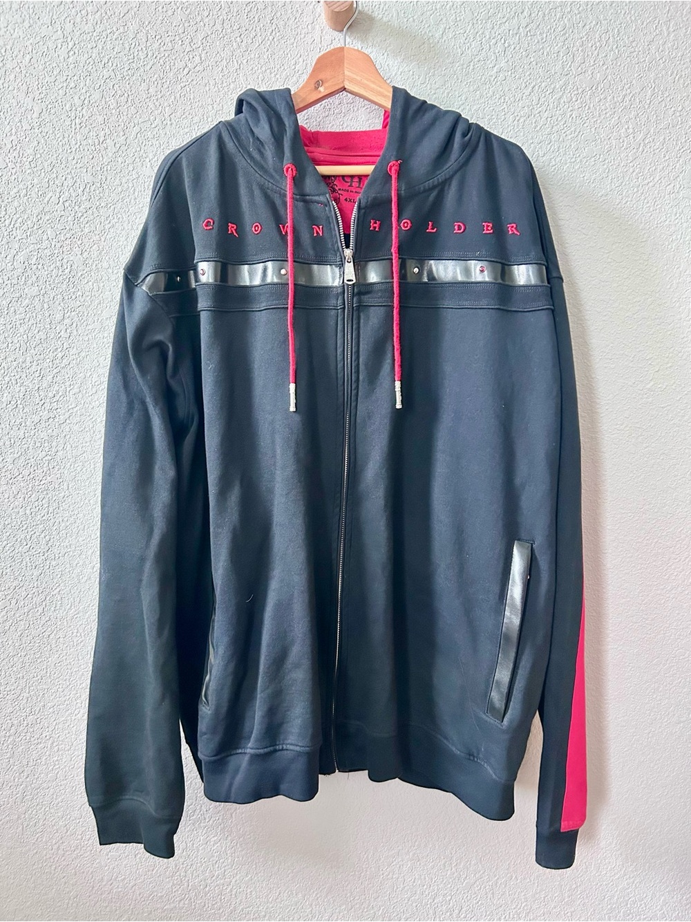 Vintage Crown Holder Hoodie, Zip Red, Black, 4XL We Make the Rules, Hip Hop Y2K